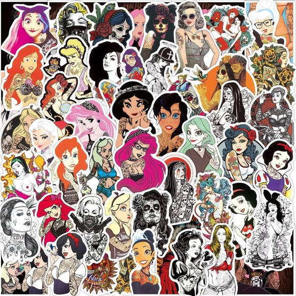 50pcs Tattooed Punk Rock Princesses Stickers - Picture 1 of 3